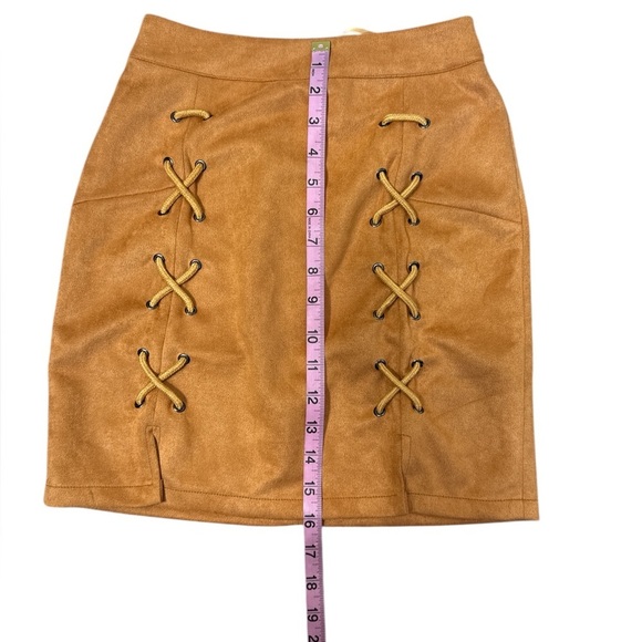 Diashiny Faux Suede Lace-Up Mini Skirt Camel Brown Boho Western Chic - Picture 4 of 8